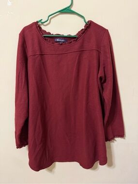 Roaman's Women's plus Burgundy ruffle neck tunic sweater large 18/20 new soft